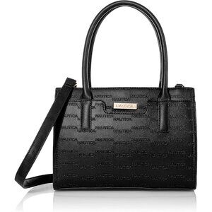 Nautica Women's Sandy Jr Satchel Black Embossed Logo Top Handle Crossbody Bag